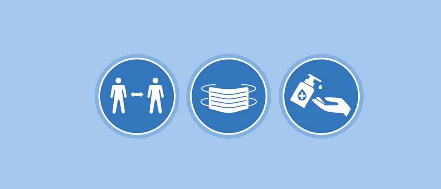 Drei Symbolbilder für die Corona-Schutzmaßnahmen