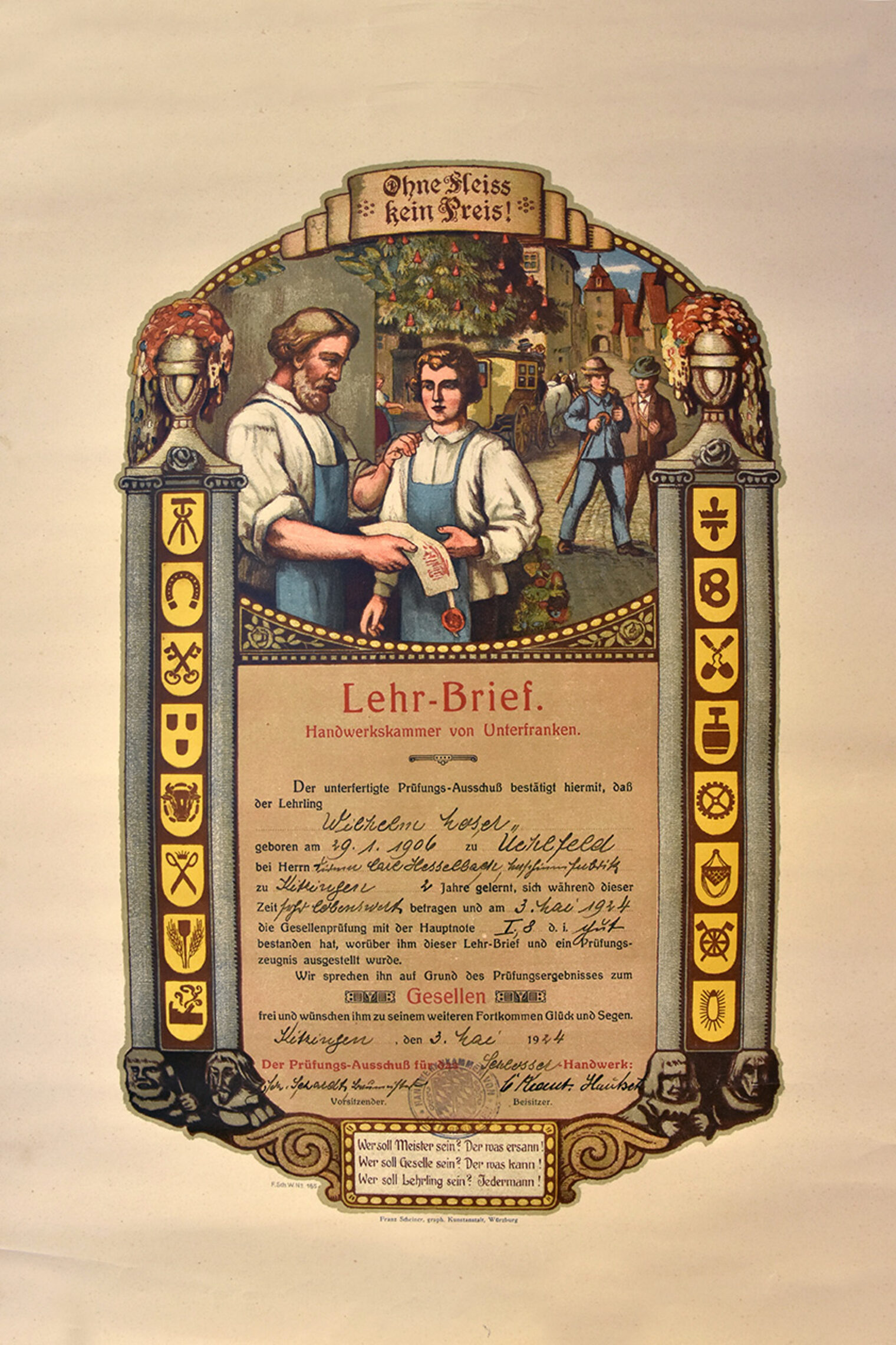 Gesellenbrief eines KFZ Gesellen 1924