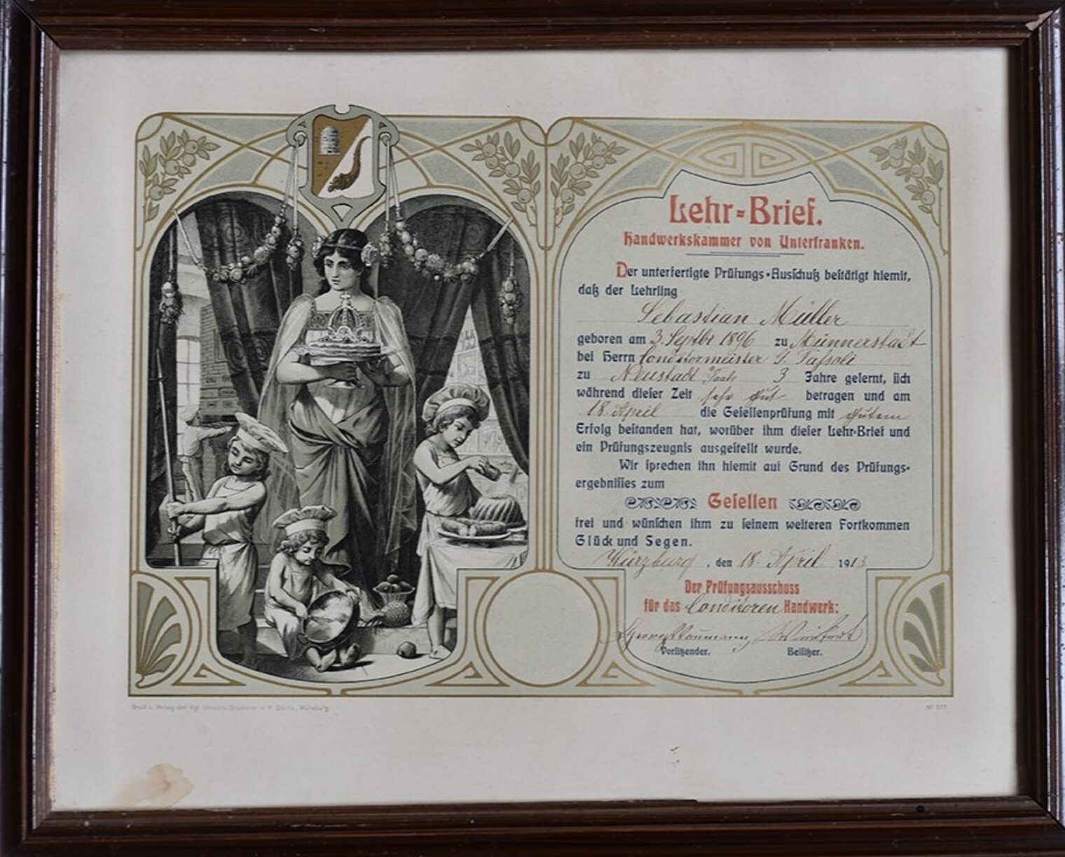 Der Lehrbrief eines Konditors von 1925