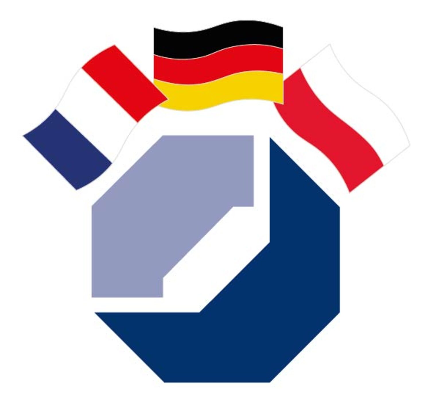 Die deutsche, französische und polnische Flagge um das Logo der Handwerkskammer