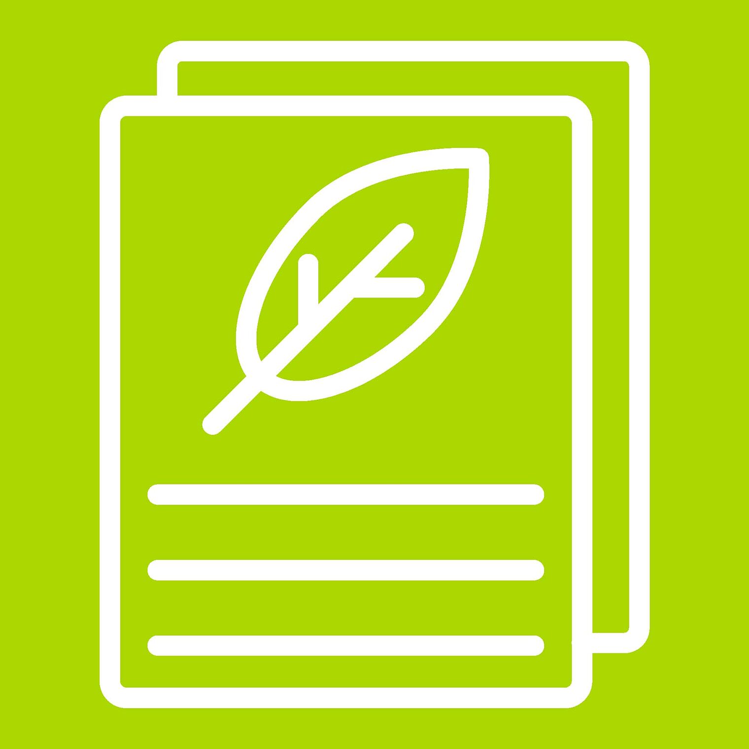 Icon Laubblatt auf einem Papier auf grünem Hintergrund