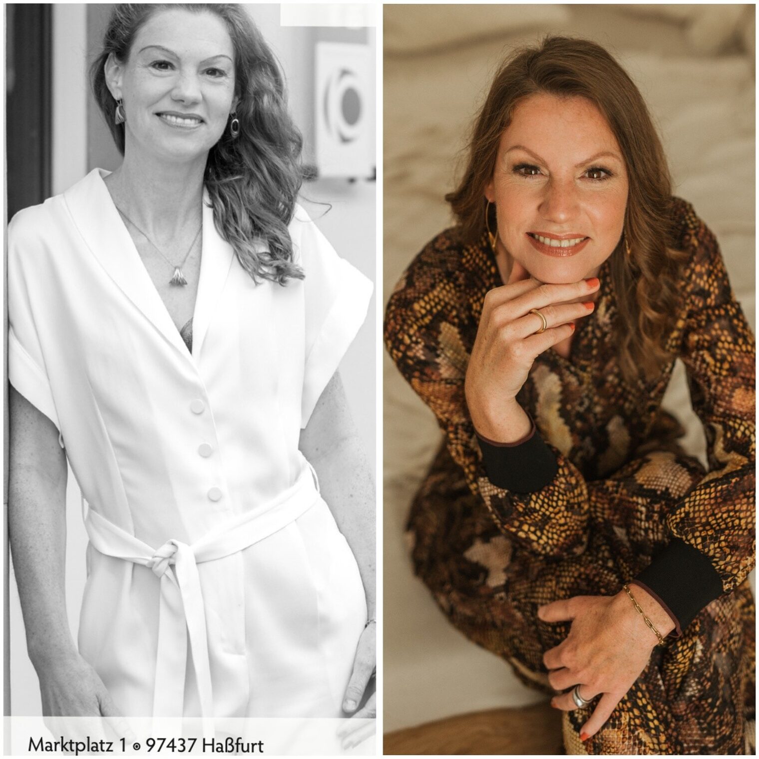 Zwei Bilder von dunkelhaariger Frau