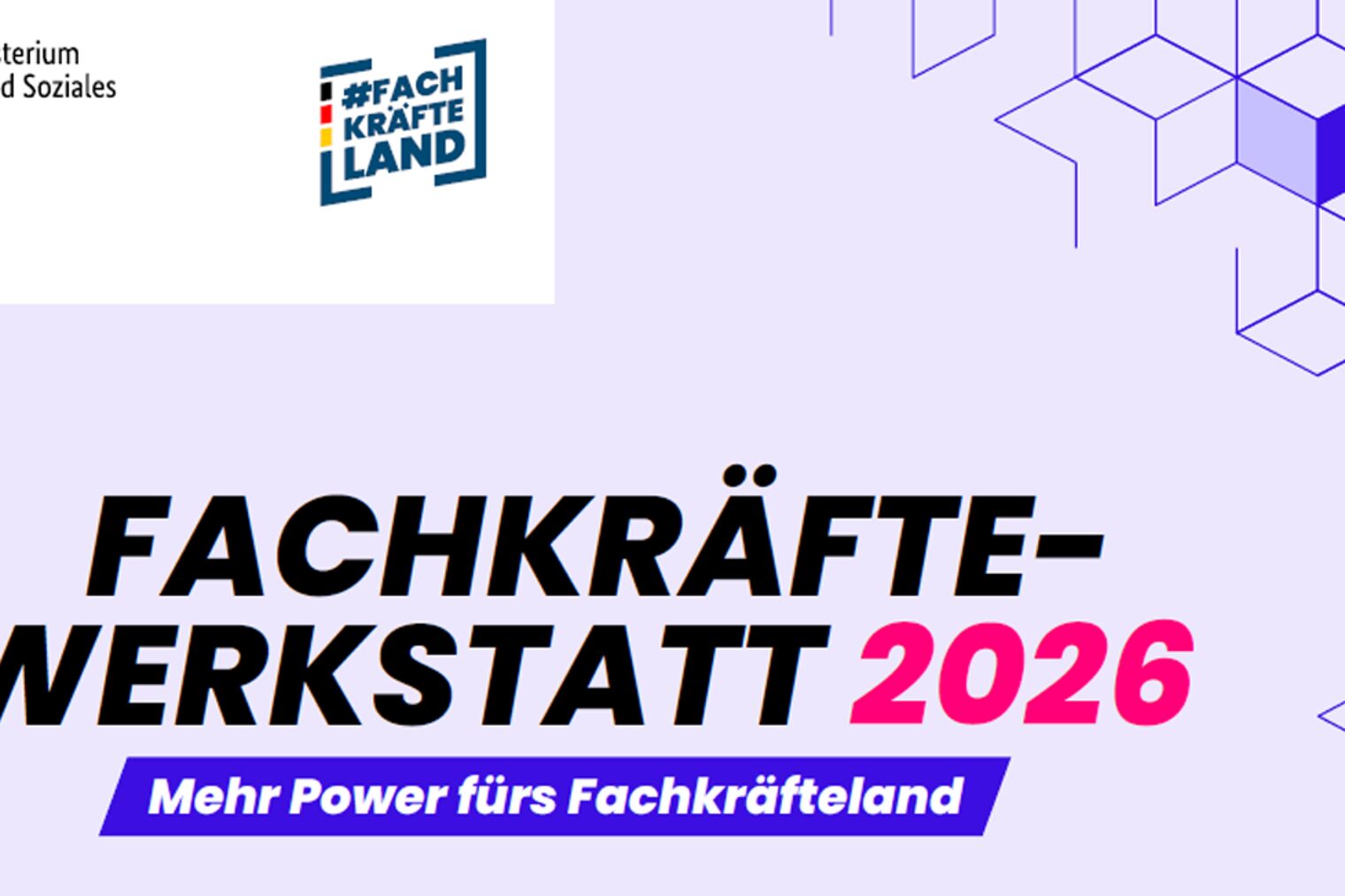 Name der Veranstaltung im grafischen Design mit Logo Bundesministerium für Arbeit und Soziales